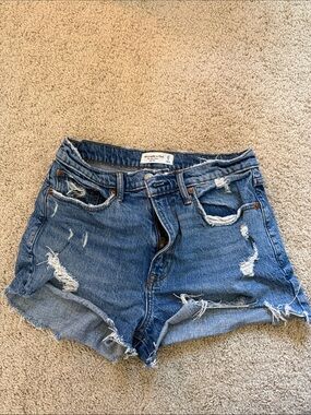 Abercrombie & Fitch Mom High Rise Blue Distressed Denim Cutoff Shorts